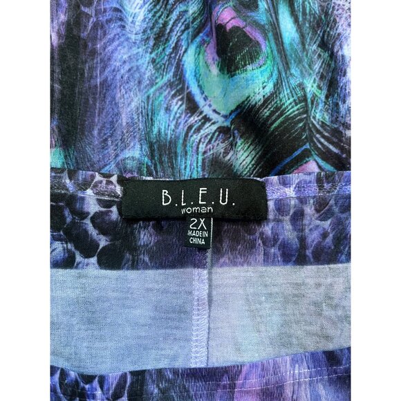 Vintage B.L.E.U. Peacock Patterned Dolman Sleeve Top Womens Size 2X Sparkle Boho - Picture 7 of 8